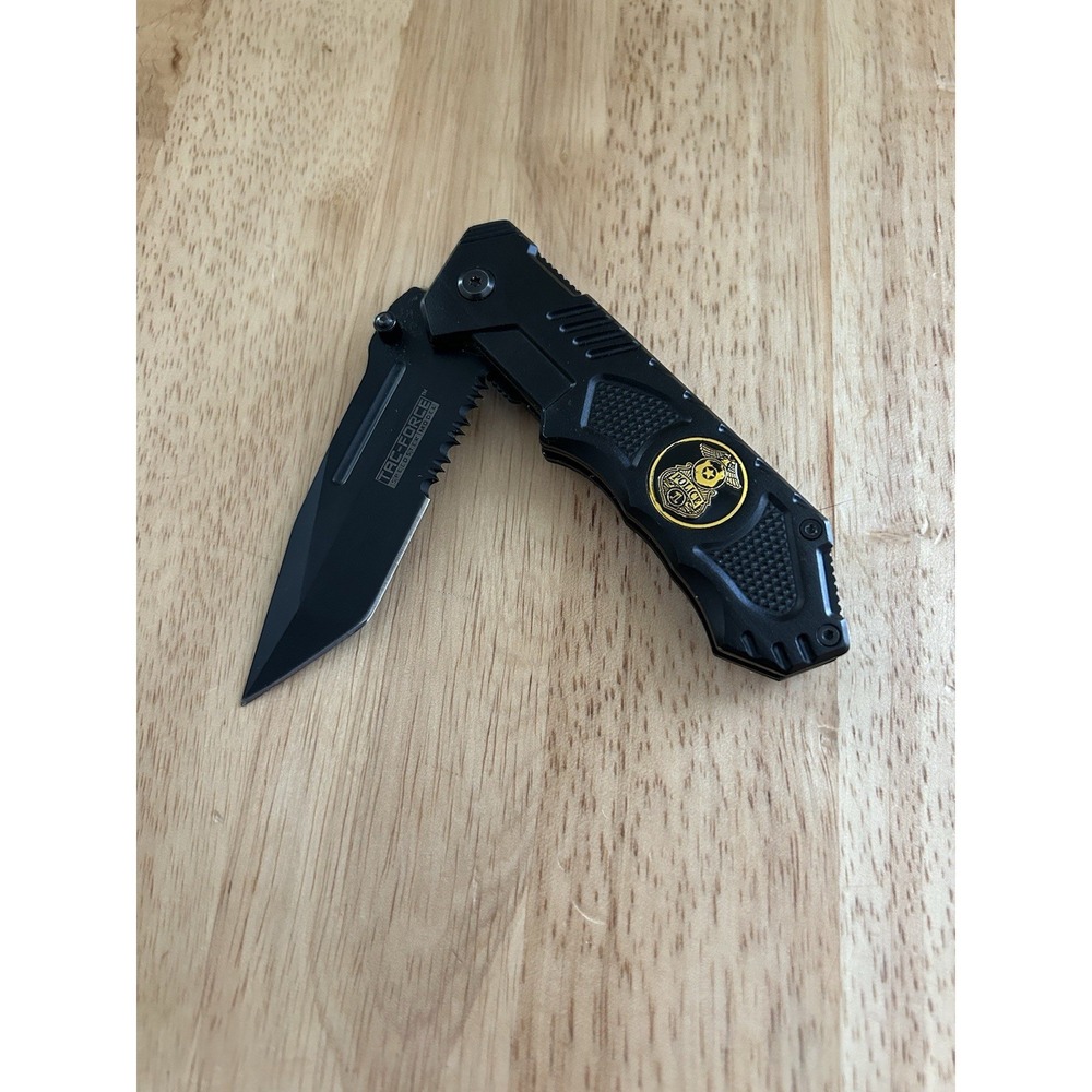 Tac-Force Speedster TF-458 Black Police Knife 440 Stainless Steel Tanto Serrated